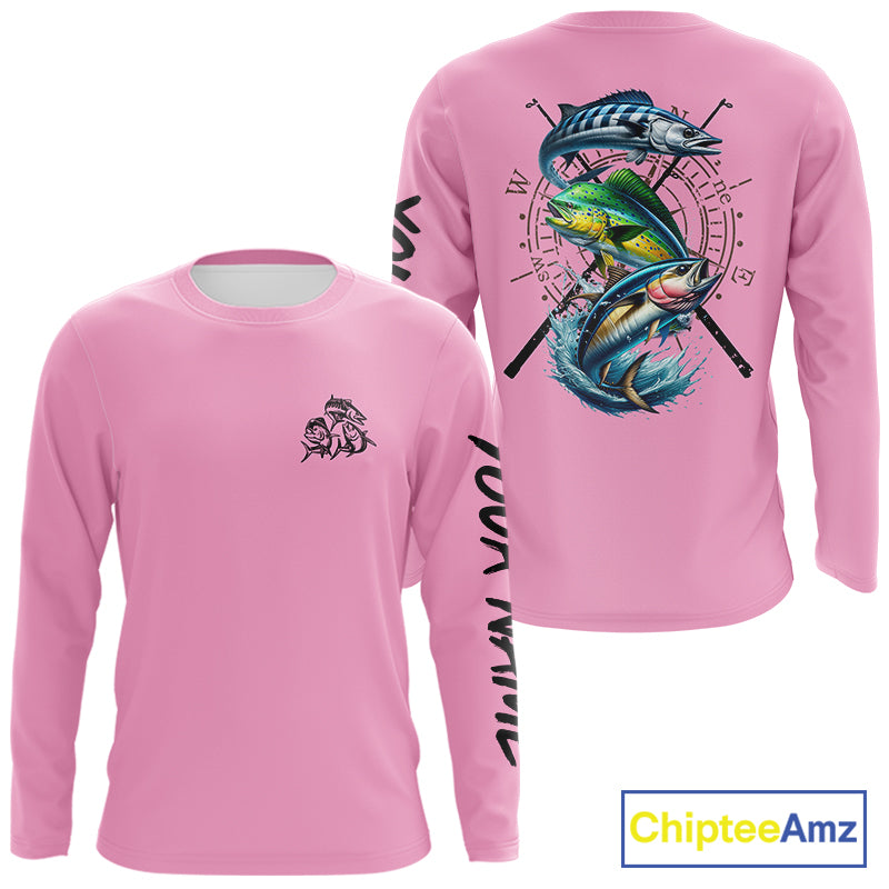 Personalized offshore Fishing jerseys, Mahi mahi, Wahoo, Tuna tournament fishing shirts | Light Pink NQS11220