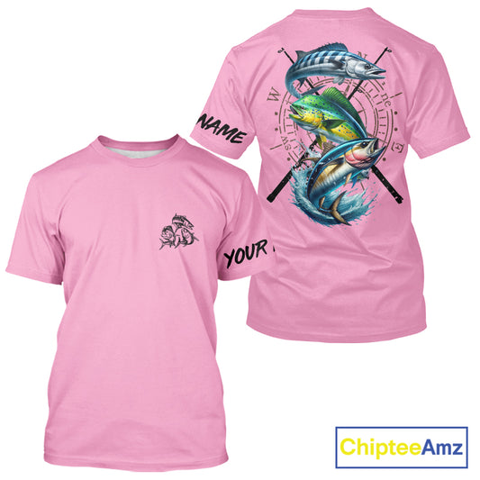 Personalized offshore Fishing jerseys, Mahi mahi, Wahoo, Tuna tournament fishing shirts | Light Pink NQS11220