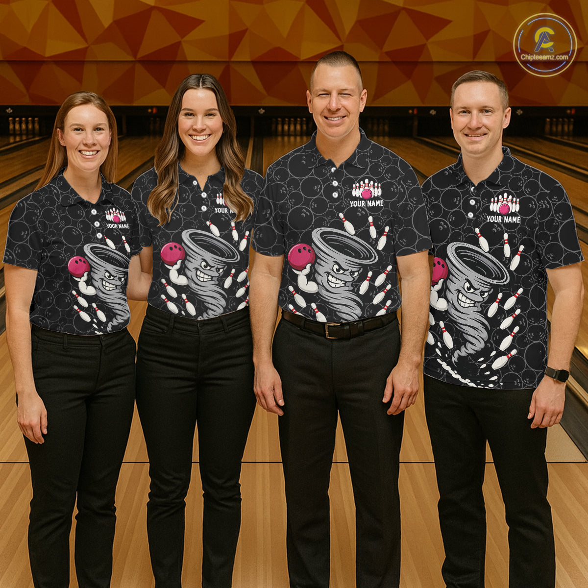Funny storm tornado Black Camo Bowling Polo, 1/4 Zip Shirts For men Custom Bowling Team Jerseys NQS11224