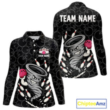 Load image into Gallery viewer, Funny storm tornado Black Camo Bowling Polo, 1/4 Zip Shirts For Women Custom Bowling Team Jerseys NQS11224