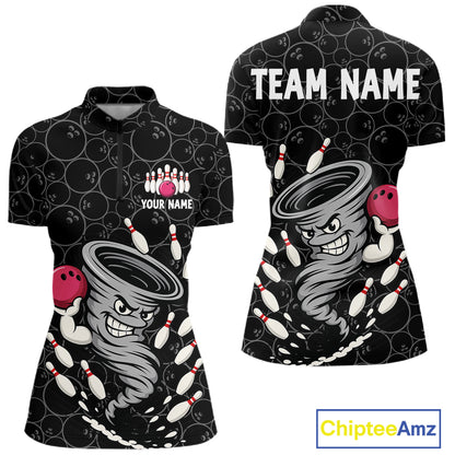 Funny storm tornado Black Camo Bowling Polo, 1/4 Zip Shirts For Women Custom Bowling Team Jerseys NQS11224