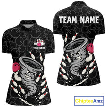 Load image into Gallery viewer, Funny storm tornado Black Camo Bowling Polo, 1/4 Zip Shirts For Women Custom Bowling Team Jerseys NQS11224