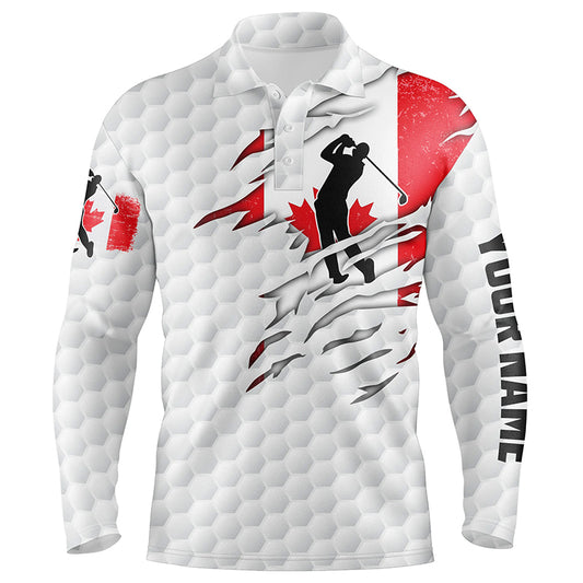 Mens golf polo shirt Canadian flag patriot custom name white golf balls shirts NQS7034