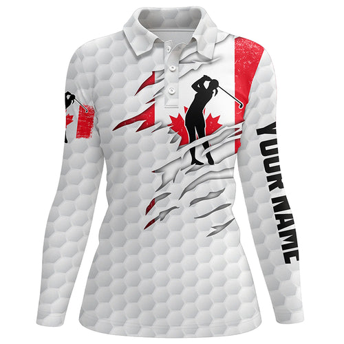 Womens golf polo shirts Canadian flag patriot custom name white golf balls shirts NQS7034