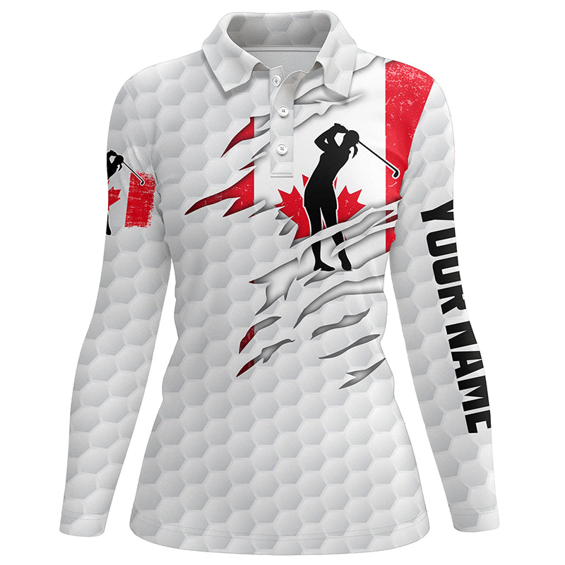 Womens golf polo shirts Canadian flag patriot custom name white golf balls shirts NQS7034