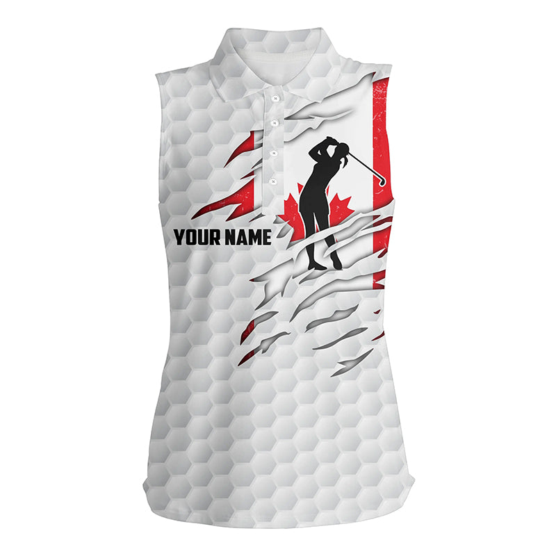 Womens sleeveless polo shirts Canadian flag patriot custom name white golf balls shirts NQS7034