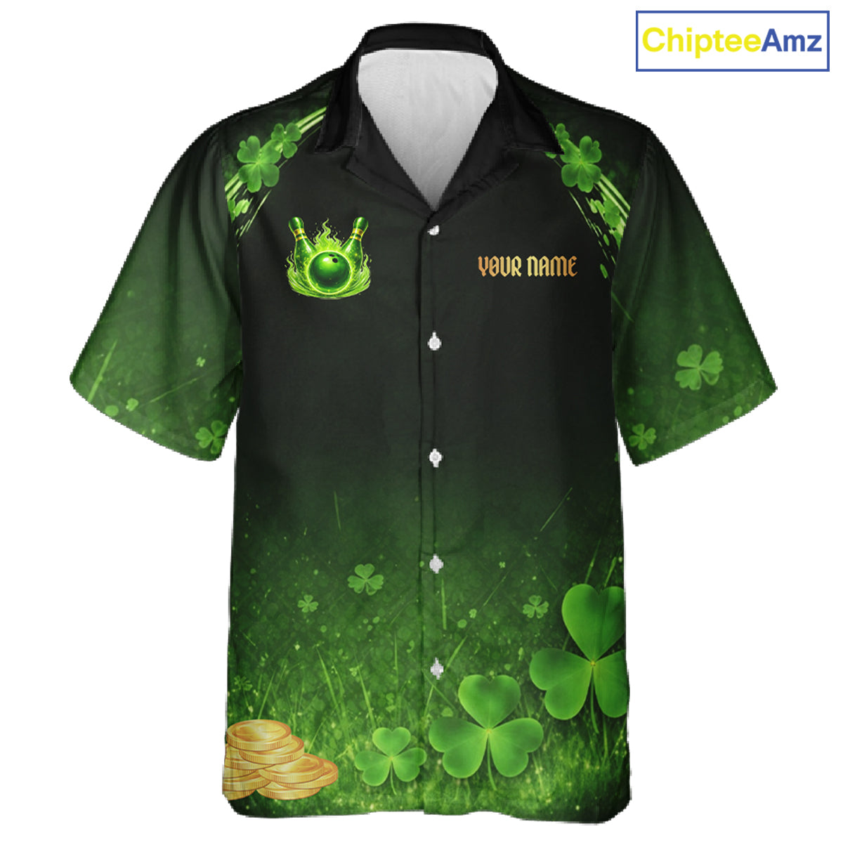 Green flame shamrock St Patrick's Day button-up bowling shirts custom team bowling league jerseys NQS11412