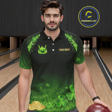 Load image into Gallery viewer, Green flame shamrock St Patrick's Day bowling shirts for men custom team bowling league jerseys NQS11412