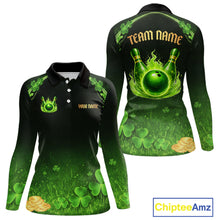 Load image into Gallery viewer, Green flame shamrock St Patrick's Day bowling shirts for women custom team bowling league jerseys NQS11412