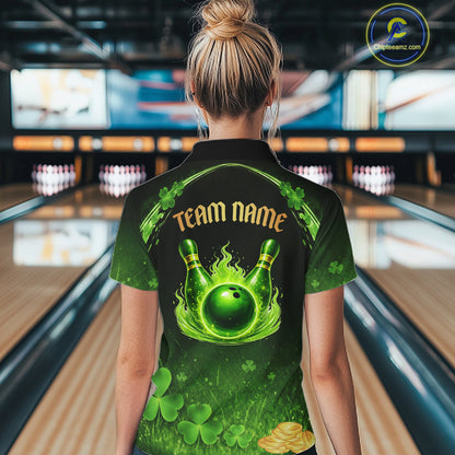 Green flame shamrock St Patrick's Day bowling shirts for women custom team bowling league jerseys NQS11412