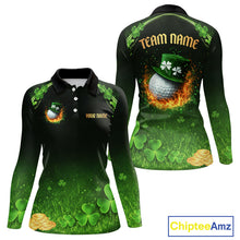 Load image into Gallery viewer, Flame golf ball green shamrock St Patrick's Day Women Golf Polo Shirt Custom lucky ladies golf attire NQS11413