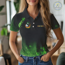 Load image into Gallery viewer, Flame golf ball green shamrock St Patrick's Day Women Golf Polo Shirt Custom lucky ladies golf attire NQS11413