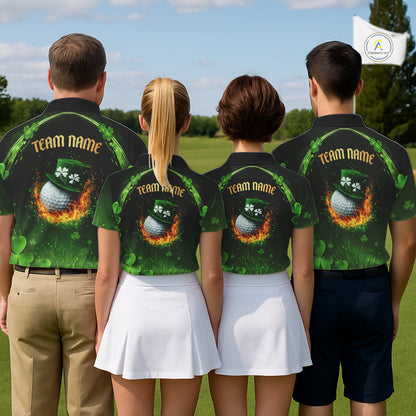 Flame golf ball green shamrock St Patrick's Day Women Golf Polo Shirt Custom lucky ladies golf attire NQS11413