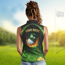 Load image into Gallery viewer, Flame golf ball green shamrock St Patrick's Day ladies sleeveless golf tops Custom lucky golf attire NQS11413