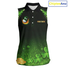 Load image into Gallery viewer, Flame golf ball green shamrock St Patrick's Day ladies sleeveless golf tops Custom lucky golf attire NQS11413