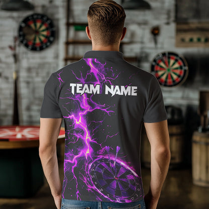 Men Darts Polo, Quarter Zip shirts Custom black and purple lightning thunder Darts Team Jerseys NQS9492