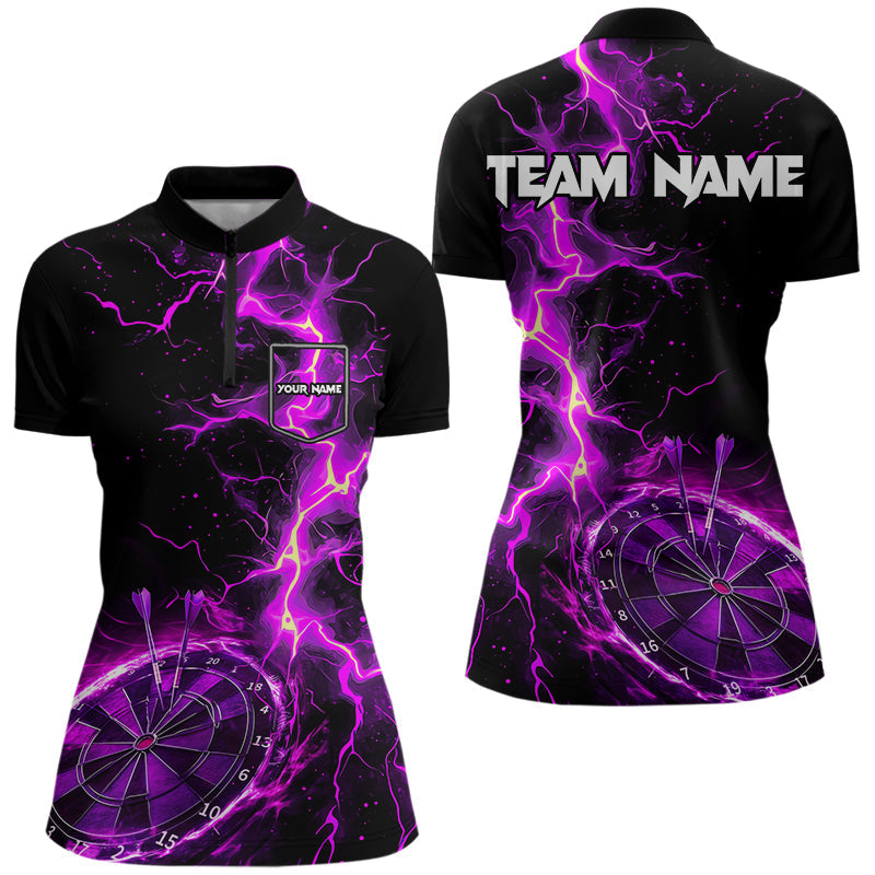 Women Darts shirts Custom black and purple lightning thunder Darts Team Jerseys NQS9492