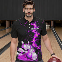 Load image into Gallery viewer, Mens bowling shirts Custom purple lightning thunder Bowling Team Jersey, gift for team Bowlers NQS9493