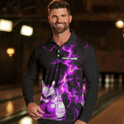 Mens bowling shirts Custom purple lightning thunder Bowling Team Jersey, gift for team Bowlers NQS9493