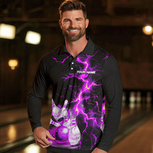 Load image into Gallery viewer, Mens bowling shirts Custom purple lightning thunder Bowling Team Jersey, gift for team Bowlers NQS9493