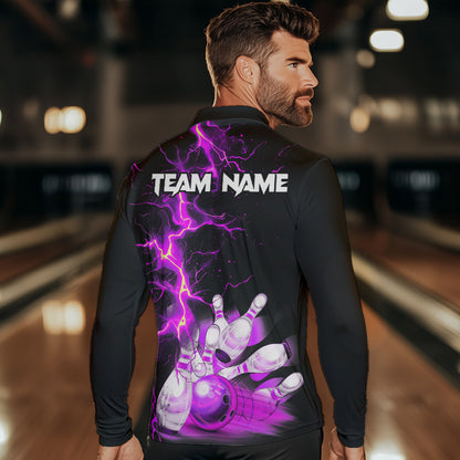 Mens bowling shirts Custom purple lightning thunder Bowling Team Jersey, gift for team Bowlers NQS9493