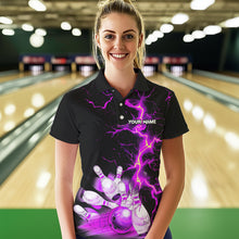 Load image into Gallery viewer, Women bowling shirts Custom purple lightning thunder Bowling Team Jersey, gift for team Bowlers NQS9493