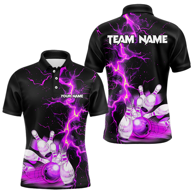 Mens bowling shirts Custom purple lightning thunder Bowling Team Jersey, gift for team Bowlers NQS9493