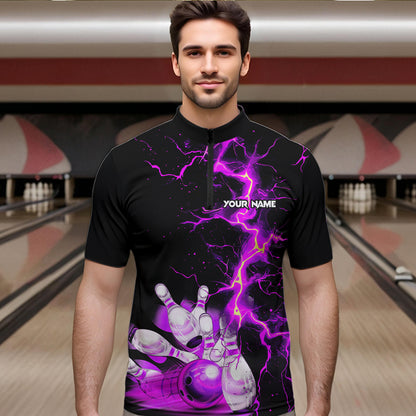 Mens bowling shirts Custom purple lightning thunder Bowling Team Jersey, gift for team Bowlers NQS9493