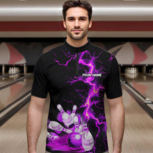 Load image into Gallery viewer, Mens bowling shirts Custom purple lightning thunder Bowling Team Jersey, gift for team Bowlers NQS9493