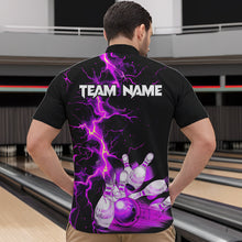 Load image into Gallery viewer, Mens bowling shirts Custom purple lightning thunder Bowling Team Jersey, gift for team Bowlers NQS9493