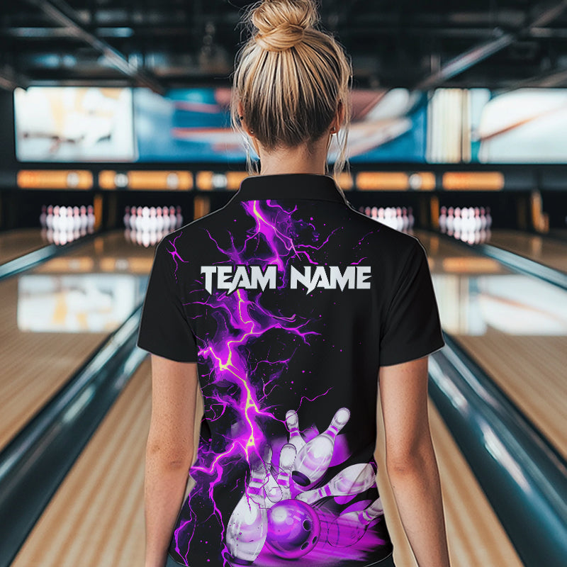 Women bowling shirts Custom purple lightning thunder Bowling Team Jersey, gift for team Bowlers NQS9493