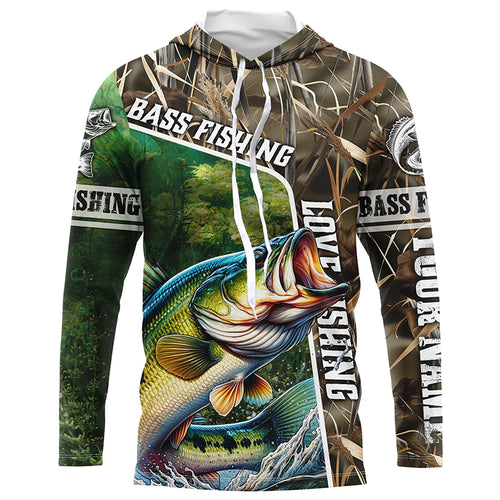 Personalized Bass Fishing Shirts, Love Fishing Camo 3D All Over Printed Shirts NQS210