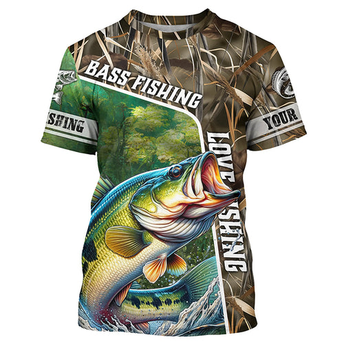 Personalized Bass Fishing Shirts, Love Fishing Camo 3D All Over Printed Shirts NQS210