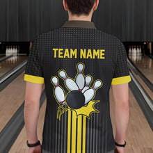 Load image into Gallery viewer, Black and Yellow Bowling Polo, Quarter Zip Shirt For Men Custom Team Mens Bowling Jersey NQS9652