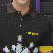 Load image into Gallery viewer, Black and Yellow Bowling Polo, Quarter Zip Shirt For Men Custom Team Mens Bowling Jersey NQS9652