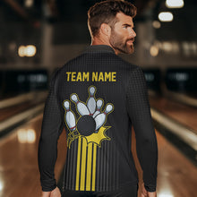 Load image into Gallery viewer, Black and Yellow Bowling Polo, Quarter Zip Shirt For Men Custom Team Mens Bowling Jersey NQS9652
