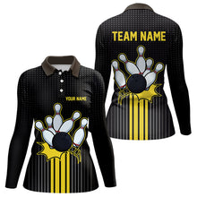 Load image into Gallery viewer, Black and Yellow Bowling Polo, Quarter Zip Shirt For Women Custom Team Ladies Bowling Jersey NQS9652