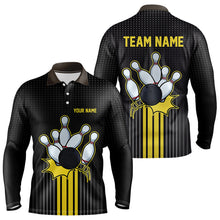 Load image into Gallery viewer, Black and Yellow Bowling Polo, Quarter Zip Shirt For Men Custom Team Mens Bowling Jersey NQS9652