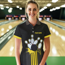 Load image into Gallery viewer, Black and Yellow Bowling Polo, Quarter Zip Shirt For Women Custom Team Ladies Bowling Jersey NQS9652