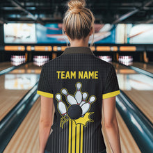Load image into Gallery viewer, Black and Yellow Bowling Polo, Quarter Zip Shirt For Women Custom Team Ladies Bowling Jersey NQS9652