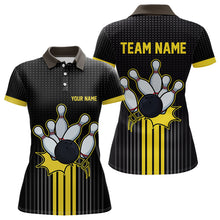 Load image into Gallery viewer, Black and Yellow Bowling Polo, Quarter Zip Shirt For Women Custom Team Ladies Bowling Jersey NQS9652