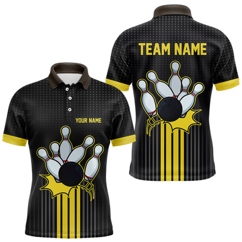 Black and Yellow Bowling Polo, Quarter Zip Shirt For Men Custom Team Mens Bowling Jersey NQS9652