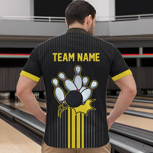 Load image into Gallery viewer, Black and Yellow Bowling Polo, Quarter Zip Shirt For Men Custom Team Mens Bowling Jersey NQS9652