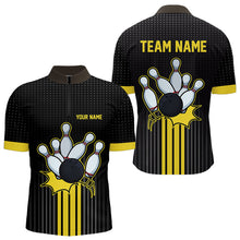 Load image into Gallery viewer, Black and Yellow Bowling Polo, Quarter Zip Shirt For Men Custom Team Mens Bowling Jersey NQS9652