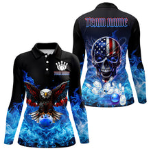 Load image into Gallery viewer, Blue Flame Smoke American Flag Eagle Skull Women Bowling Shirts Custom Patriotic Bowling Team Jersey NQS9659