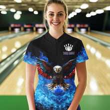 Load image into Gallery viewer, Blue Flame Smoke American Flag Eagle Skull Women Bowling Shirts Custom Patriotic Bowling Team Jersey NQS9659