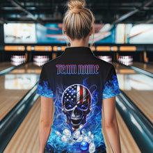 Load image into Gallery viewer, Blue Flame Smoke American Flag Eagle Skull Women Bowling Shirts Custom Patriotic Bowling Team Jersey NQS9659