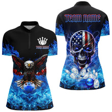 Load image into Gallery viewer, Blue Flame Smoke American Flag Eagle Skull Women Bowling Shirts Custom Patriotic Bowling Team Jersey NQS9659