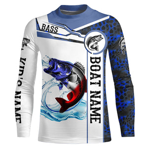 Bass Fishing blue camo American Flag Custom name & boat name performance Long Sleeve Fishing Shirts NQS5190