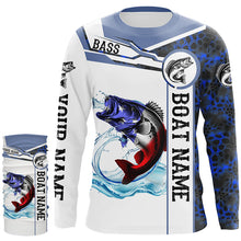 Load image into Gallery viewer, Bass Fishing blue camo American Flag Custom name &amp; boat name performance Long Sleeve Fishing Shirts NQS5190